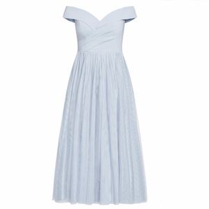 NWT City Chic Rippled Tulle Off Shoulder Maxi Dress Aquamarine